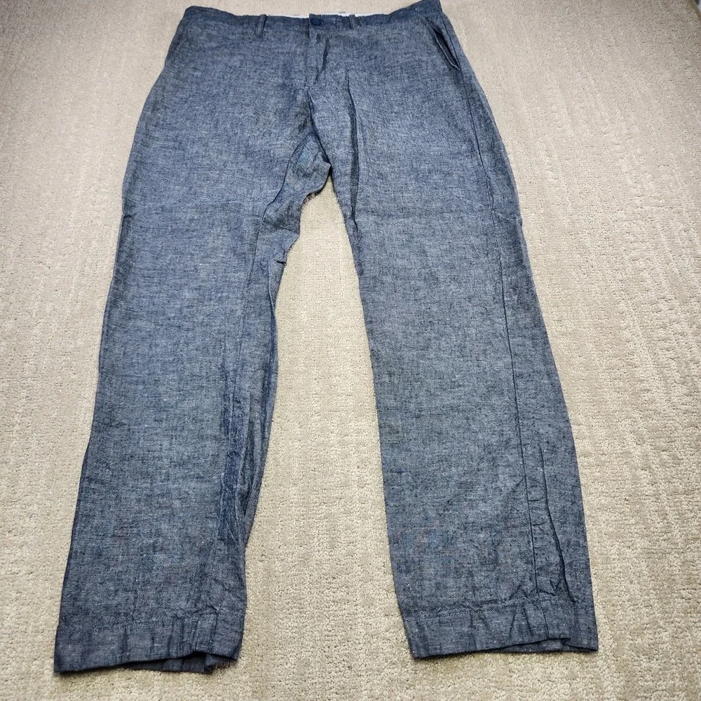 J Crew Pants Men 34x32 Sutton Chambray Linen Blend Straight Leg Blue Preppy